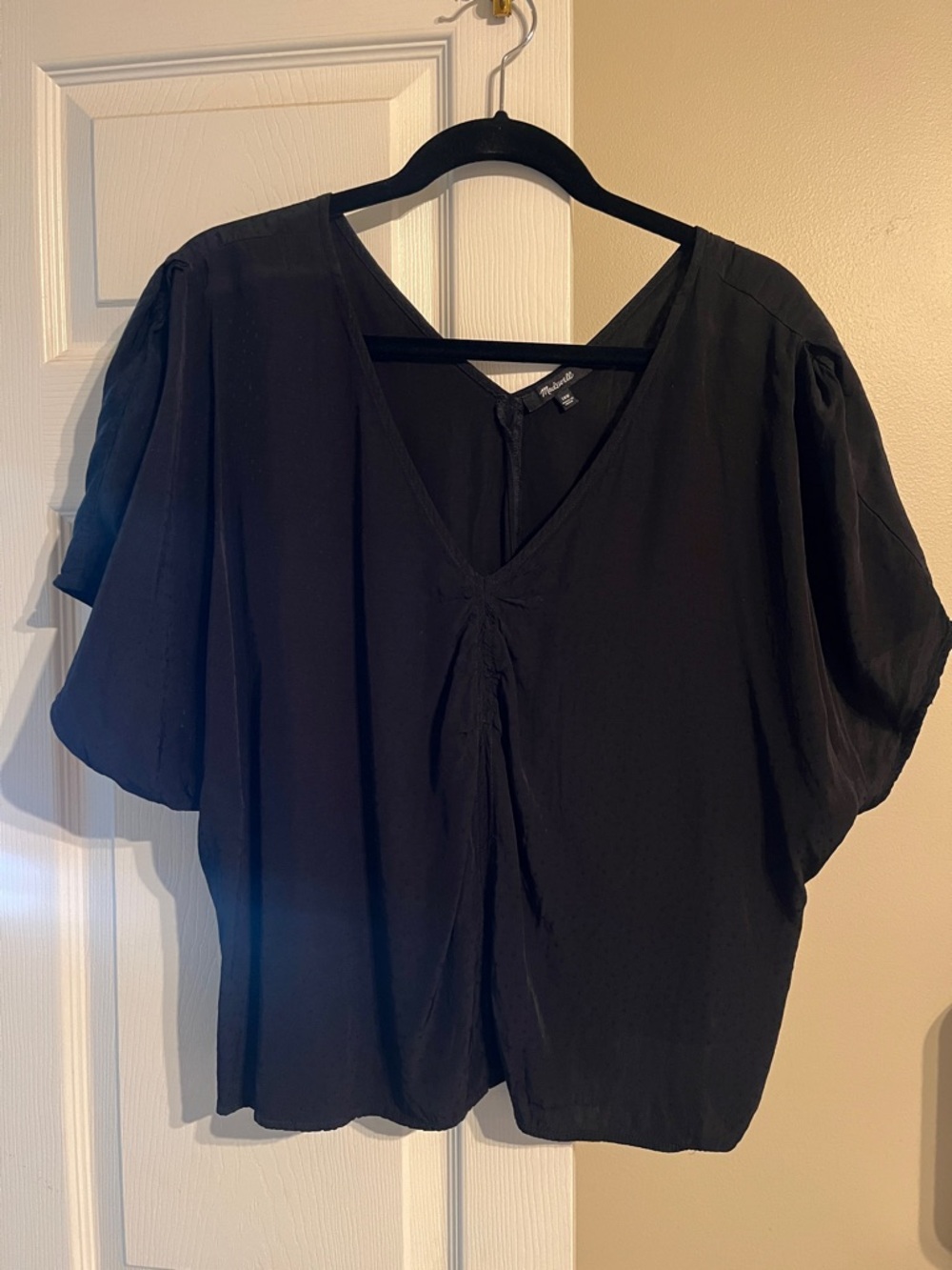 Madewell Black V-Neck Draped Flutter Sleeve Blouse